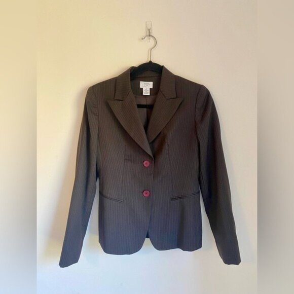 Ann Taylor Loft Women's Brown Pinstripe Wool Blend Blazer Jacket Size 2 - Picture 1 of 6